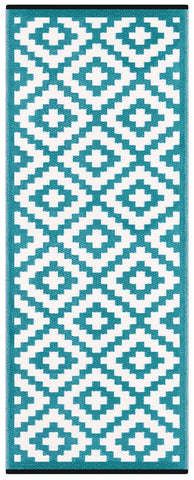 Image of Nirvana Teal Blue & White Indoor-Outdoor Reversible Rug cvsonia 