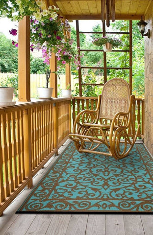 Image of Gala Turquoise & Gold Indoor-Outdoor Reversible Rug cvsonia 