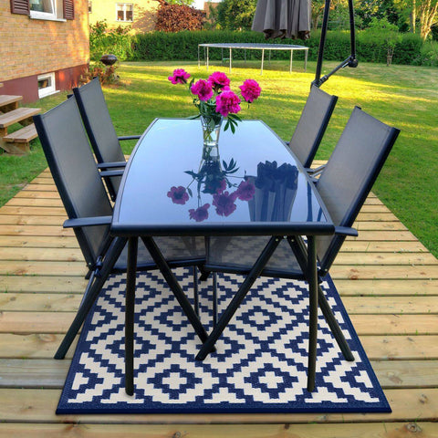 Nirvana Navy Blue & White Indoor-Outdoor Reversible Rug cvsonia 