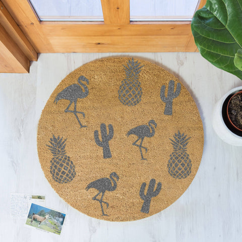 Grey Pineapple Circle Doormat RUGSANDROOMS 