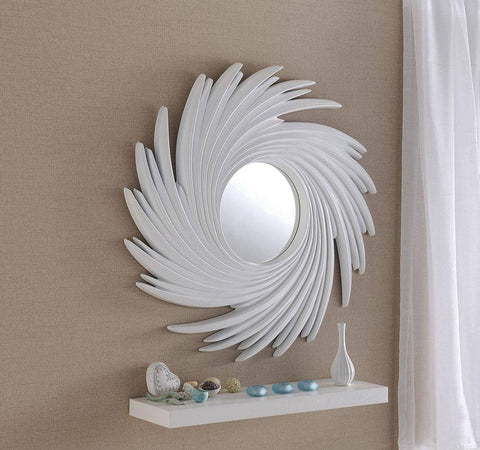 Matt White Sun Swirl Wall Mirror RUGSANDROOMS 