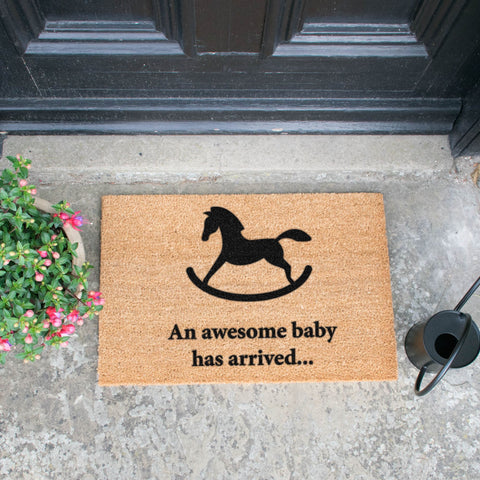 Awesome Baby has Arrived Rocking Horse Doormat RUGSANDROOMS 