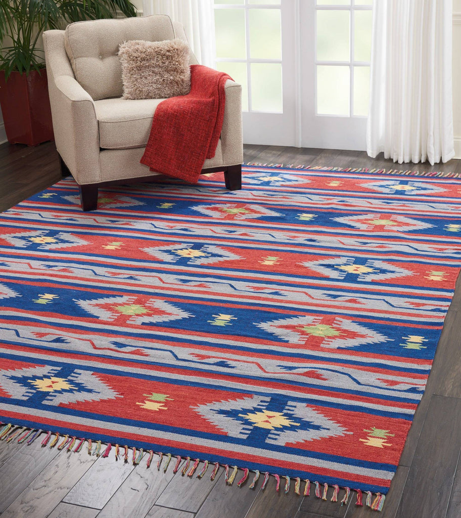 Baja Blue/Red Area Rug RUGSANDROOMS 