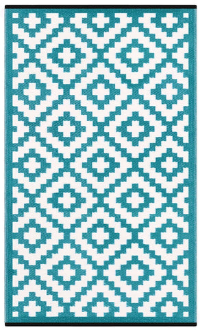 Image of Nirvana Teal Blue & White Indoor-Outdoor Reversible Rug cvsonia 