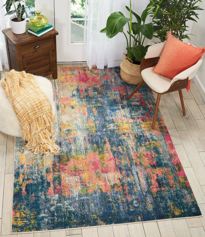 Image of Nourison Blue/Yellow Area Rug RUGSANDROOMS 