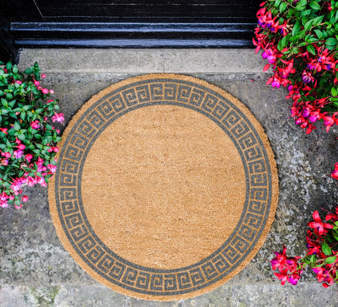 Grey Greek Border Circle Doormat