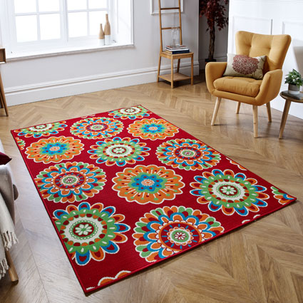 Image of Floral Red Indoor/ Outdoor Area Rug