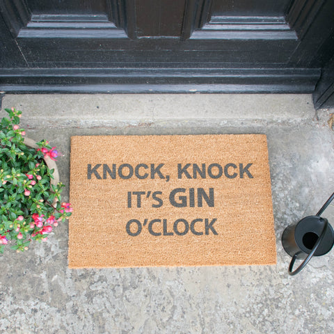 Knock Knock It's Gin O'Clock Grey Doormat