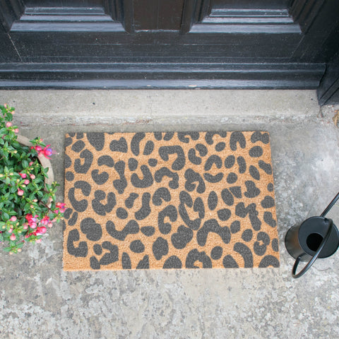 Grey Leopard Print Patio Doormat