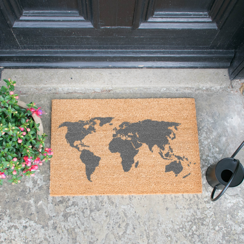 World Map Grey Doormat