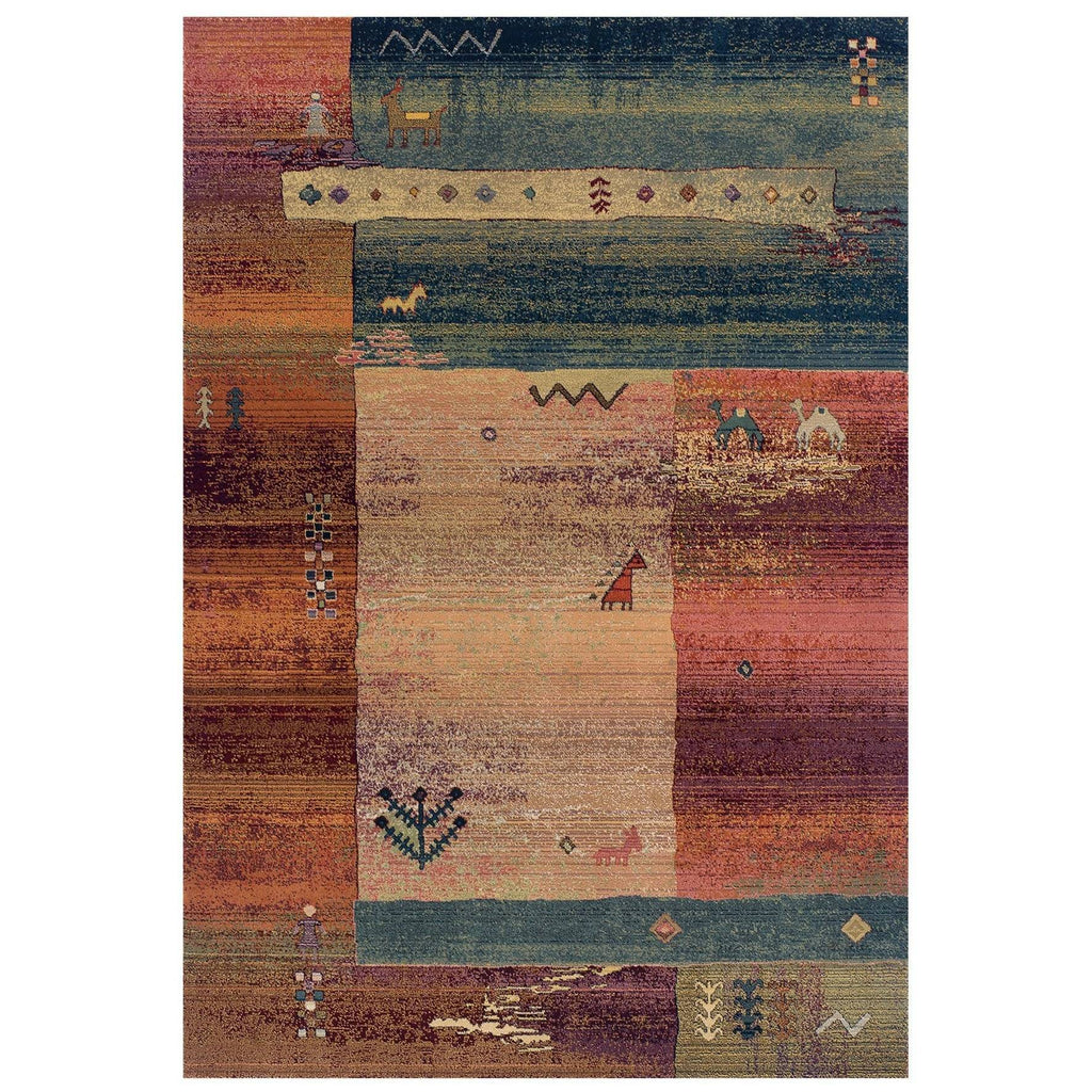 Gabbeh Beige/Blue/Red Area Rug RUGSANDROOMS 