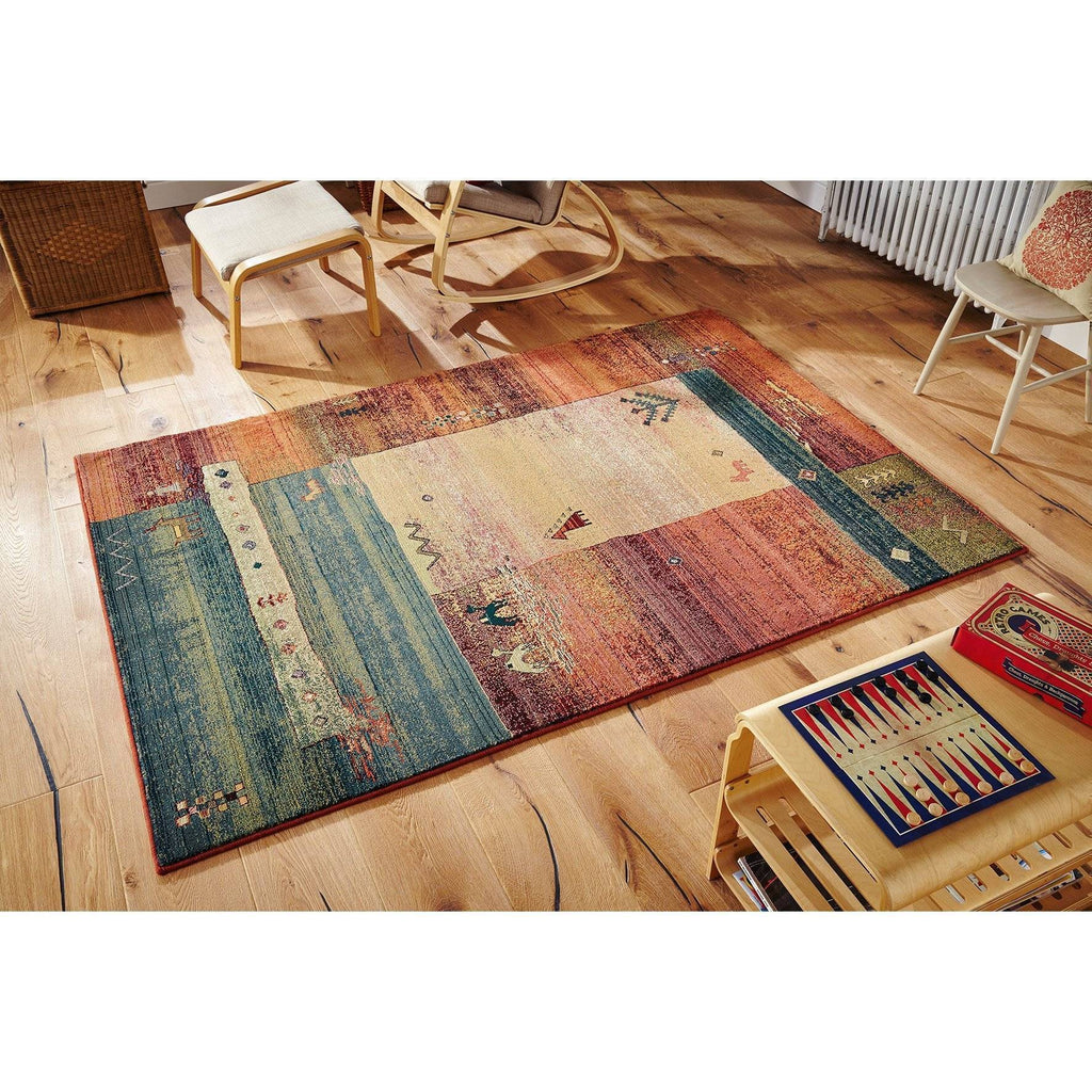 Gabbeh Beige/Blue/Red Area Rug RUGSANDROOMS 