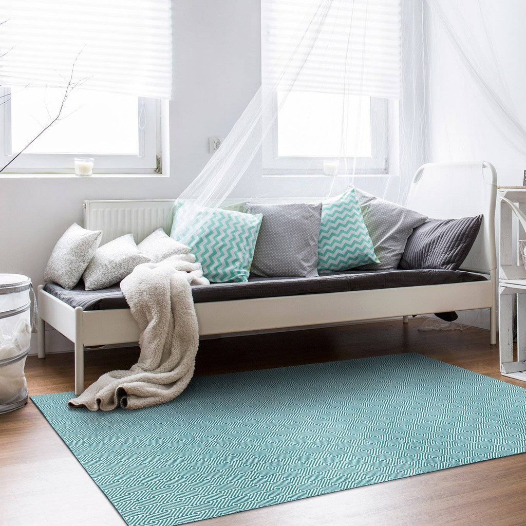 Diamond Turquoise Indoor/ Outdoor Reversible Polyester Recycled Fibre Rug RUGSANDROOMS 