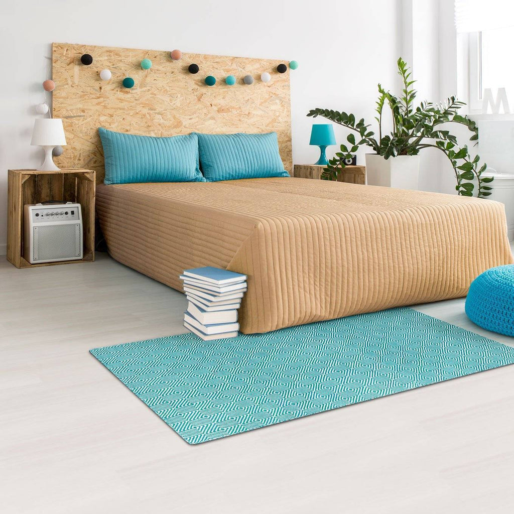 Diamond Turquoise Indoor/ Outdoor Reversible Polyester Recycled Fibre Rug RUGSANDROOMS 