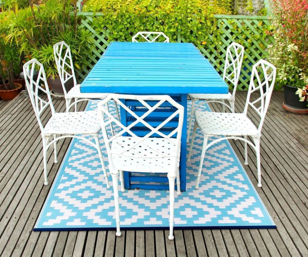Nirvana Aqua Sky & White Indoor-Outdoor Reversible Rug cvsonia 
