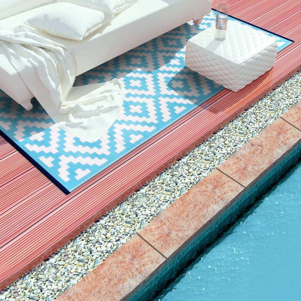 Nirvana Aqua Sky & White Indoor-Outdoor Reversible Rug cvsonia 