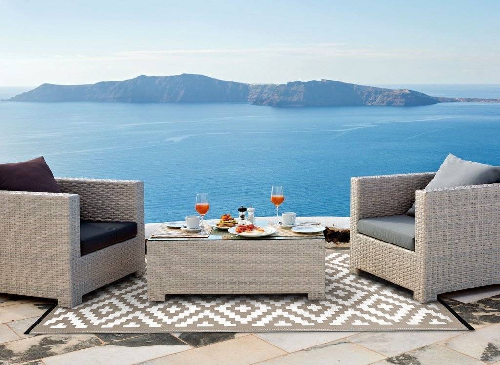 Nirvana Taupe & White Indoor-Outdoor Reversible Rug cvsonia 