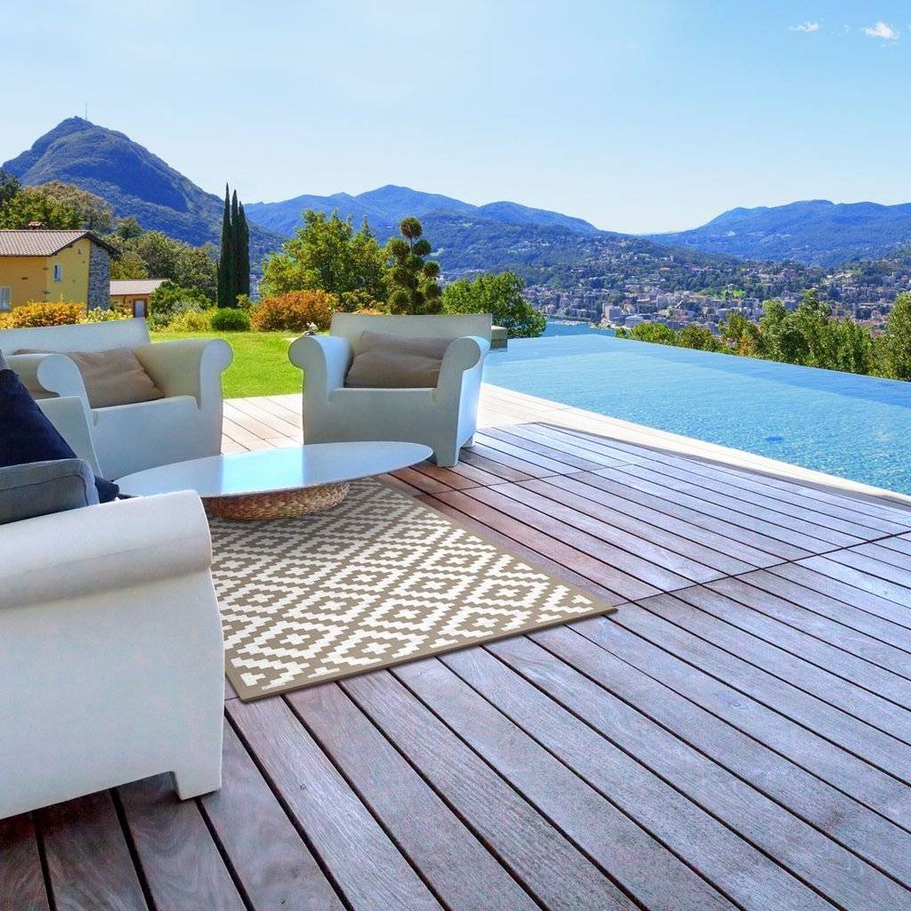 Nirvana Taupe & White Indoor-Outdoor Reversible Rug cvsonia 