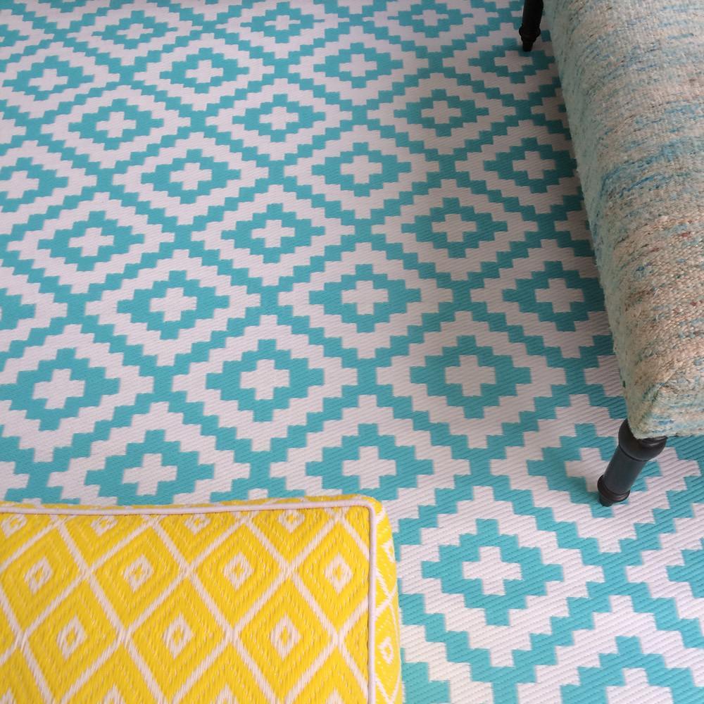 Nirvana Aqua Sky & White Indoor-Outdoor Reversible Rug cvsonia 