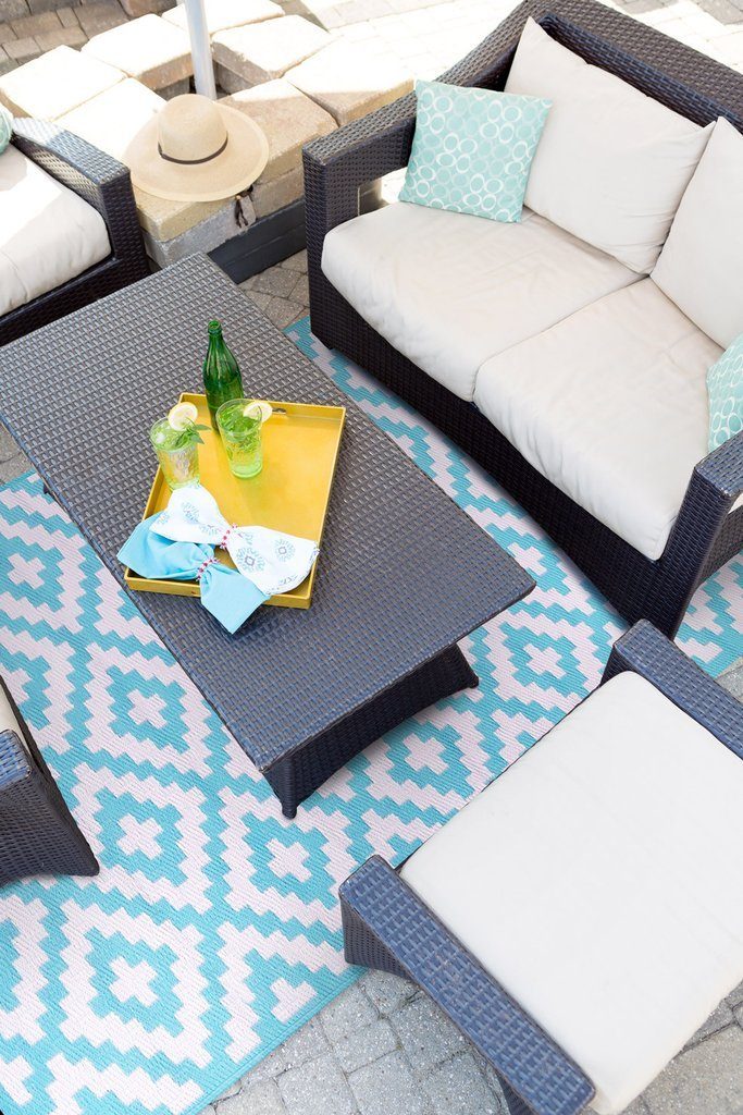 Nirvana Aqua Sky & White Indoor-Outdoor Reversible Rug cvsonia 
