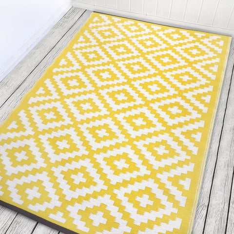 Image of Nirvana Yellow & White Indoor-Outdoor Reversible Rug cvsonia 