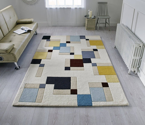 Halle Blue/Ochre Area Rug RUGSANDROOMS 