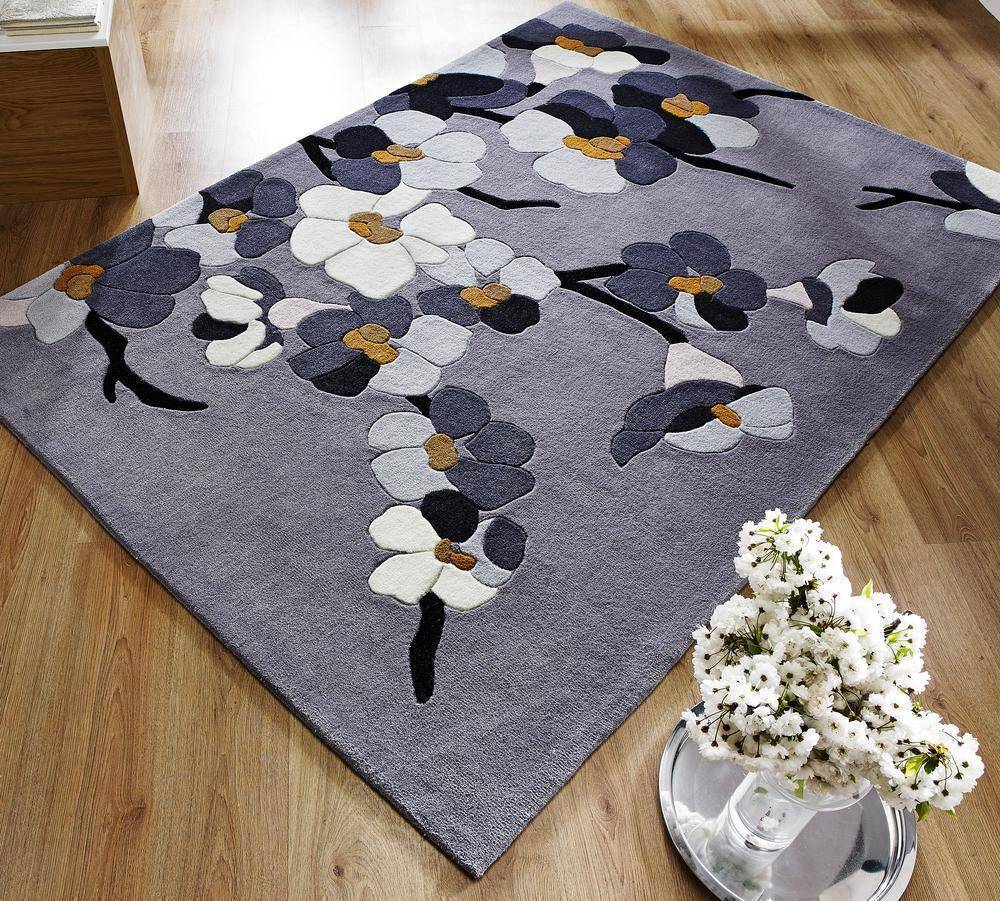 Blossom Grey/Ochre Area Rug RUGSANDROOMS 