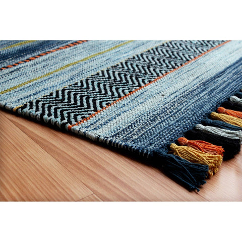 Image of Kelim Stripe Blue Area Rug RUGSANDROOMS 