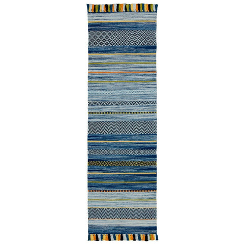 Image of Kelim Stripe Blue Area Rug RUGSANDROOMS 