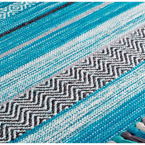 Image of Kelim Striped Teal Area Rug RUGSANDROOMS 