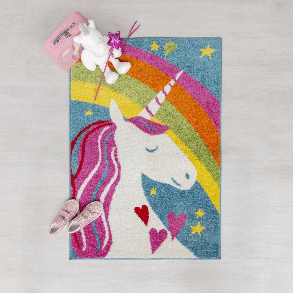 Kid's Unicorn Castle Area Rug RUGSANDROOMS 