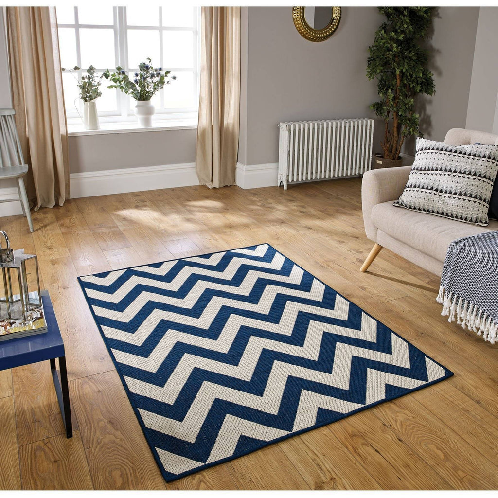 Moda Chevron Blue Area Rug RUGSANDROOMS 