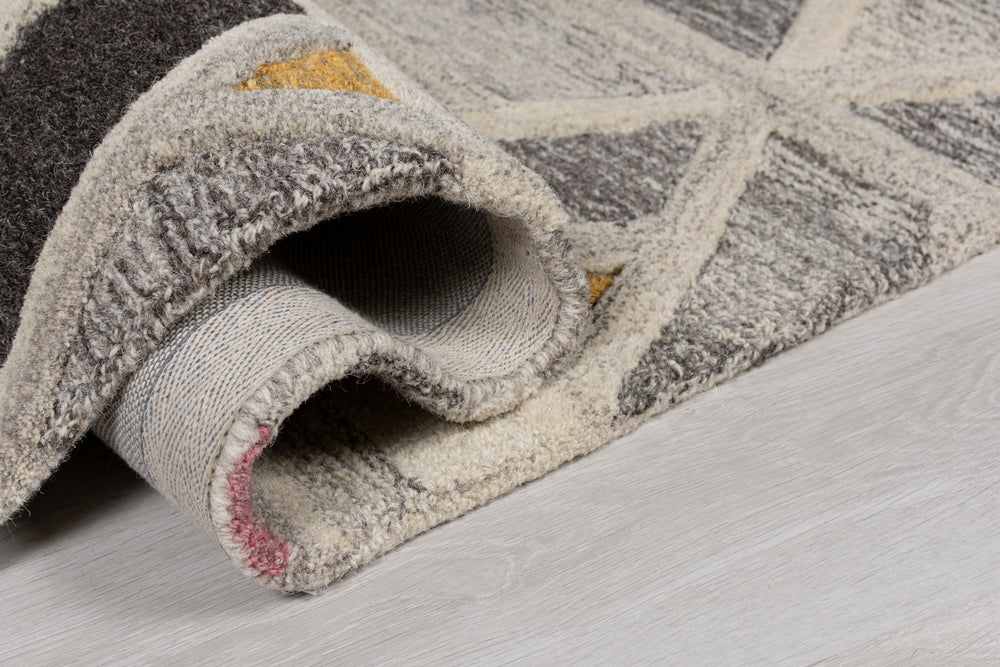 Thick Ombre Grey and Multi Geometric Area Rug