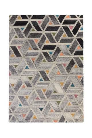 Thick Ombre Grey and Multi Geometric Area Rug
