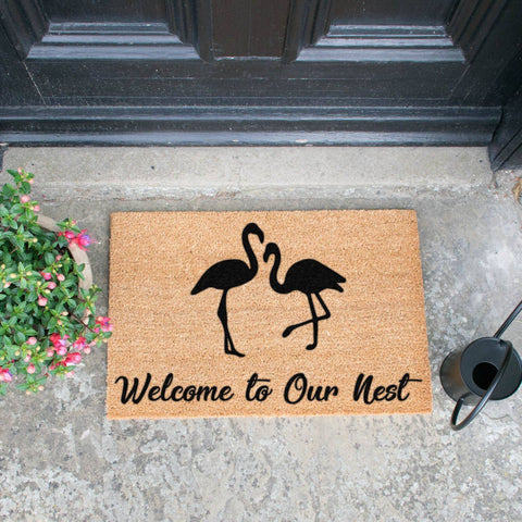 Welcome To Our Nest Flamingo Doormat RUGSANDROOMS 