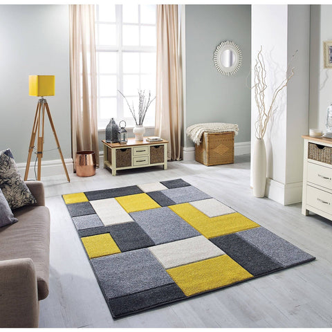 Beige Grey/Yellow Area Rug RUGSANDROOMS 
