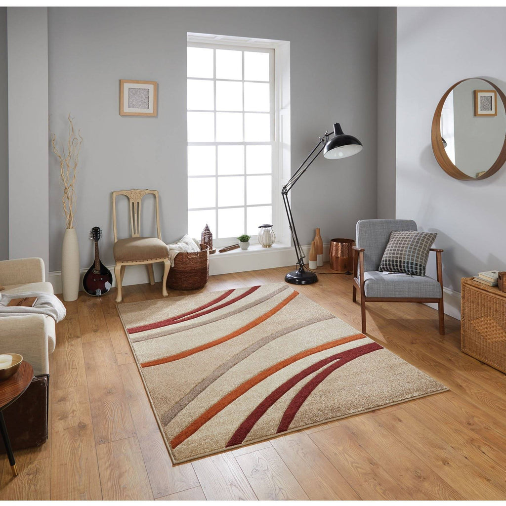 Port Beige/Orange Area Rug RUGSANDROOMS 