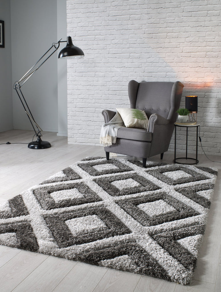 Velvet 3D Silver/ Charcoal Area Rug