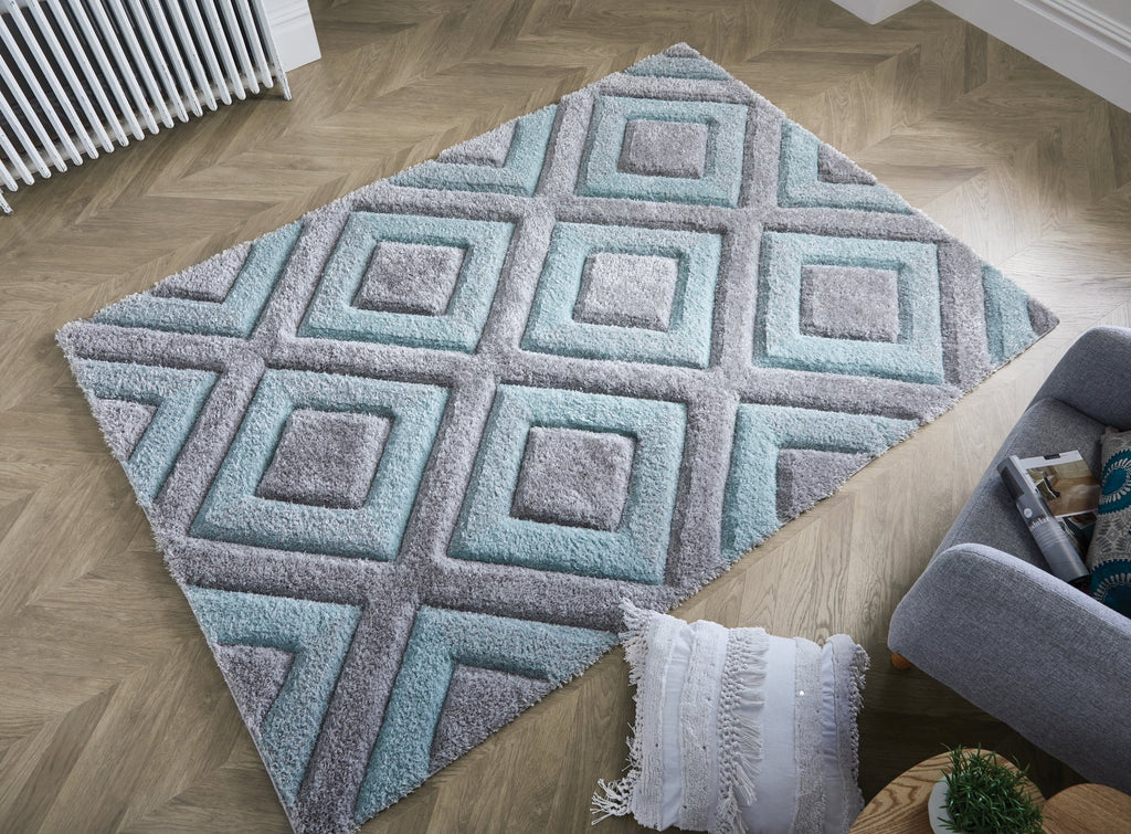Velvet 3D Silver/ Duck Egg Area Rug