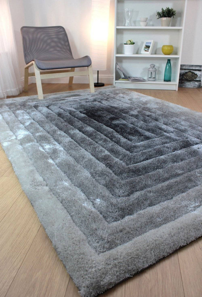 Ridged Shaggy Ombre Black/Grey Area Rug RUGSANDROOMS 