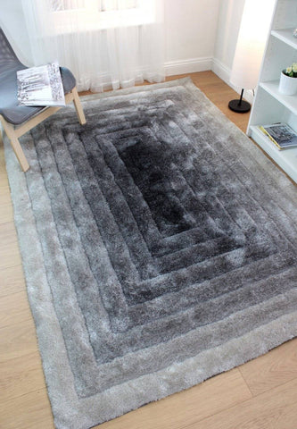 Image of Ridged Shaggy Ombre Black/Grey Area Rug RUGSANDROOMS 