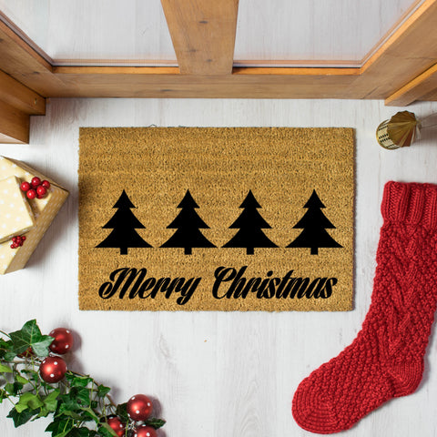 Christmas Trees with Merry Christmas Greeting Doormat