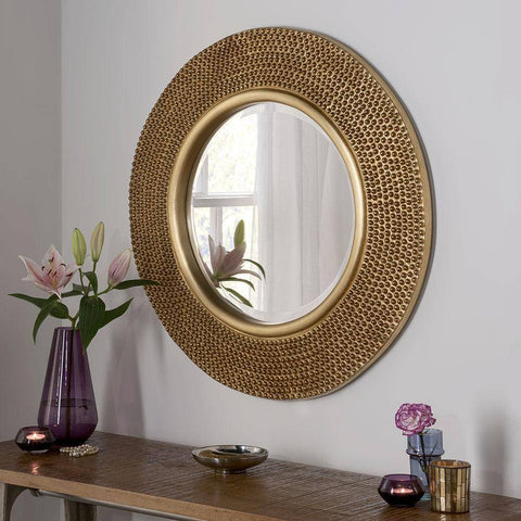 Circular Studded Gold Wall Mirror RUGSANDROOMS 