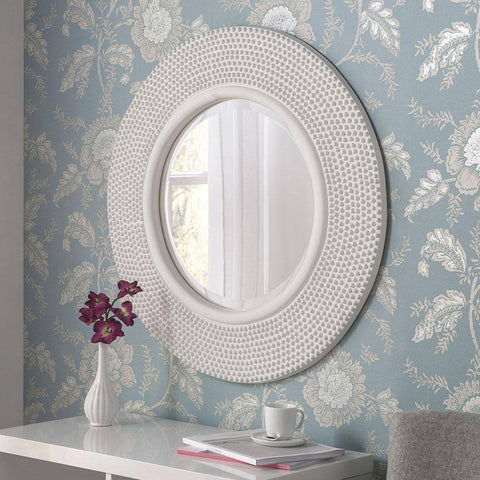 Circular Studded White Wall Mirror RUGSANDROOMS 