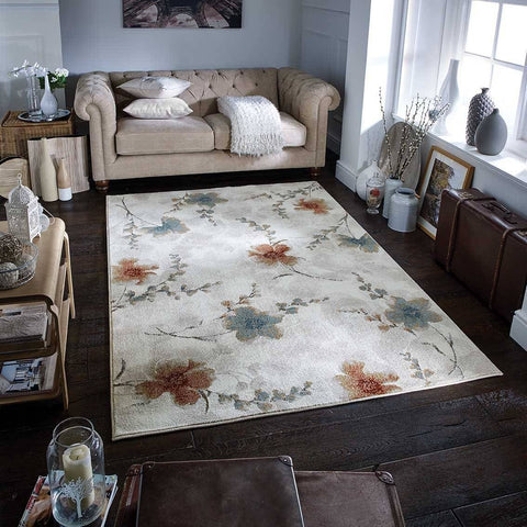 Floral Cream/Grey Area Rug RUGSANDROOMS 