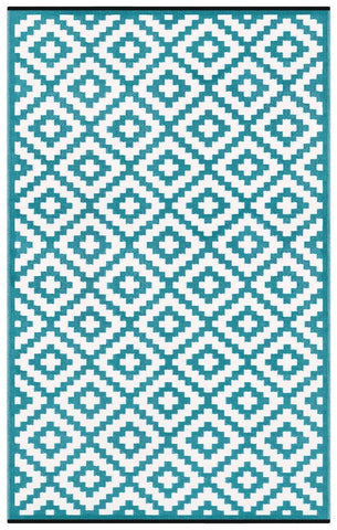 Image of Nirvana Teal Blue & White Indoor-Outdoor Reversible Rug cvsonia 