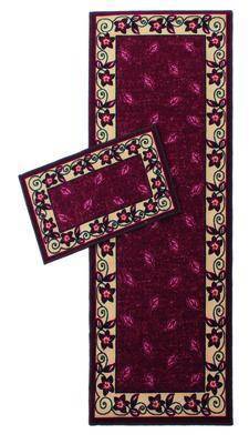 Leaf Bordered Burgundy Runner RUGSANDROOMS 