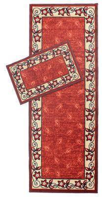 Leaf Bordered Terracotta Runner RUGSANDROOMS 