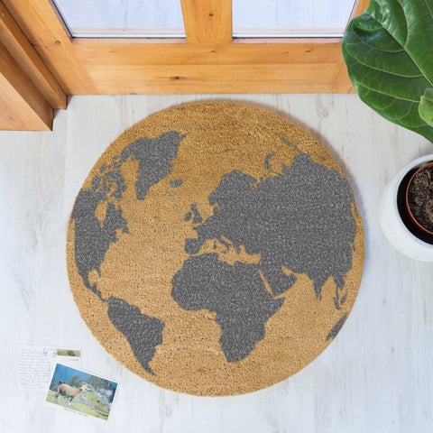 Grey Globe Circle Doormat RUGSANDROOMS 